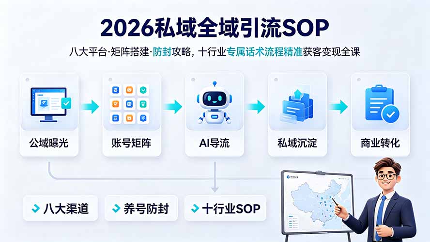 2026私域全域引流SOP｜八大平台·矩阵搭建·防封攻略，十行业专属话术流程精准获客变现全课-得宝资源站
