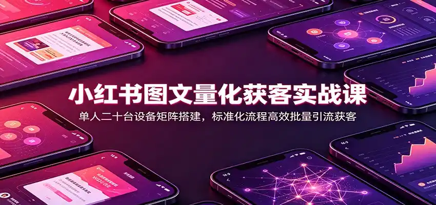 小红书图文量化获客实战课：单人二十台设备矩阵搭建，标准化流程高效批量引流获客-得宝资源站
