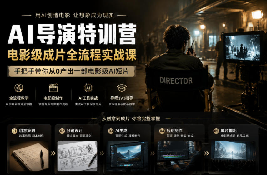 AI导演特训营，电影级成片全流程实战课，手把手带你从0产出一部电影级AI短片-得宝资源站