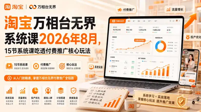 淘宝万相台无界系统课2026年8月，15节系统课吃透付费推广核心玩法-得宝资源站
