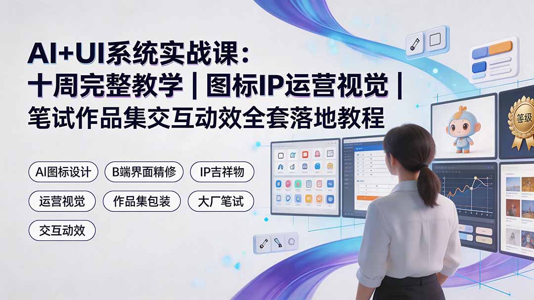 AI+UI系统实战课：十周完整教学｜图标IP运营视觉｜笔试作品集交互动效全套落地教程-得宝资源站