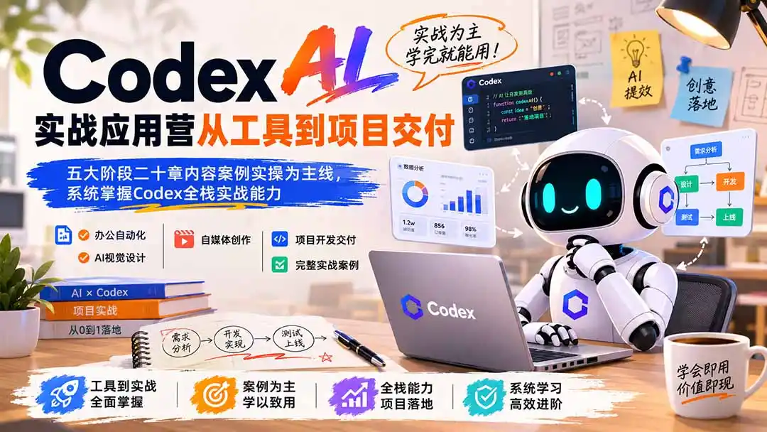 Codex AI实战应用营从工具到项目交付；五大阶段二十章内容案例实操为主线，系统掌握Codex全栈实战能力-得宝资源站