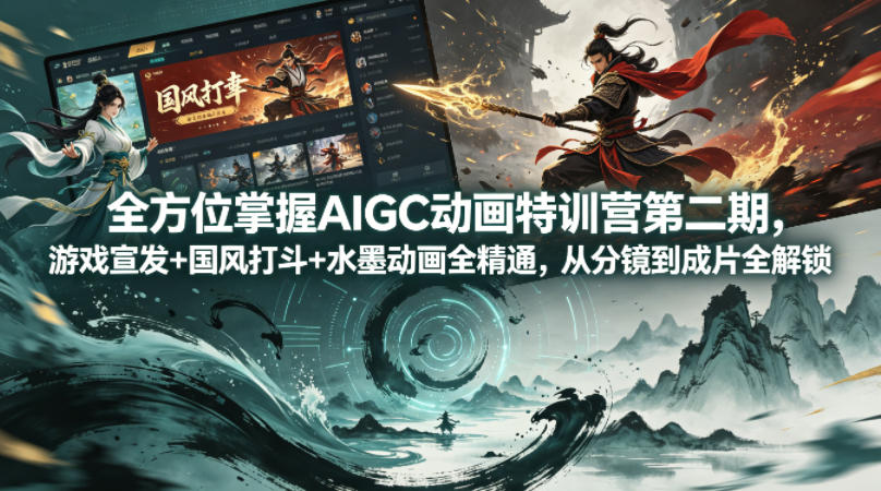 全方位掌握AIGC动画特训营第二期，游戏宣发+国风打斗+水墨动画全精通，从分镜到成片全解锁-得宝资源站