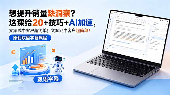 想提升销量缺洞察？这课给 20 + 技巧 + AI 加速，文案戳中客户超简单！【原创双语字幕】-得宝资源站