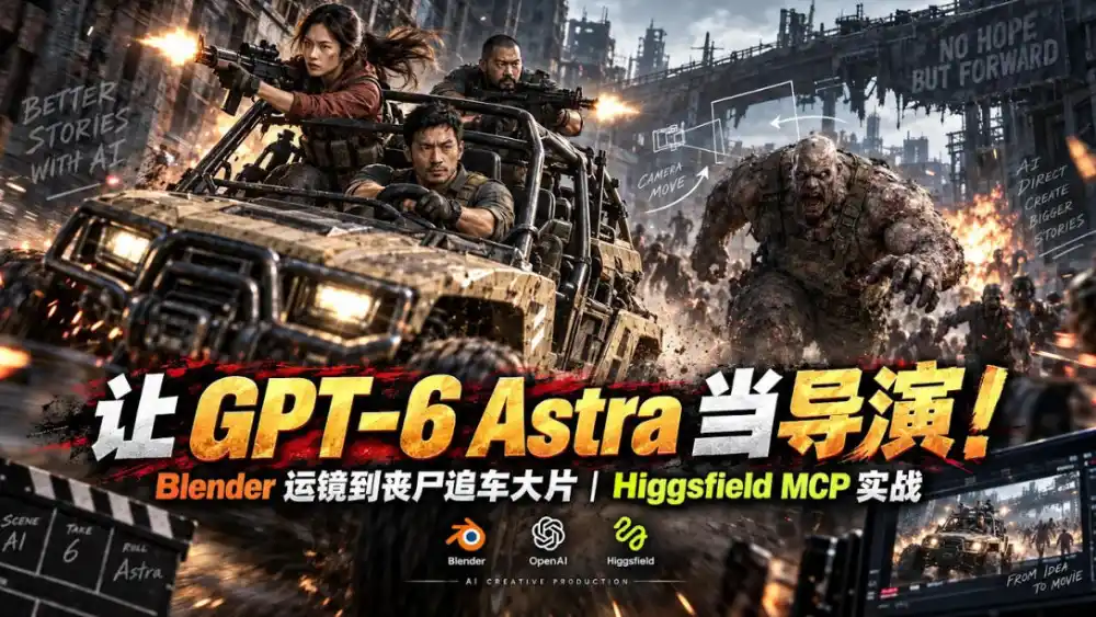 让GPT-6 Astra当导演！Blender运镜到丧尸追车大片｜Higgsfield MCP实战-得宝资源站