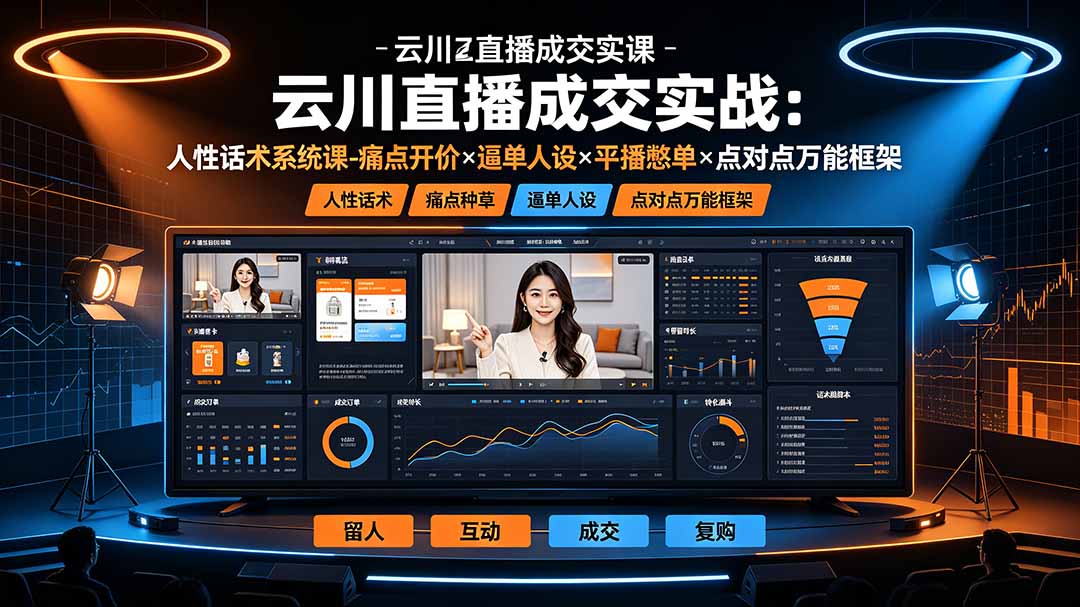 云川直播成交实战：人性话术系统课-痛点种草×塑品开价×逼单人设×平播憋单×点对点万能框架-得宝资源站