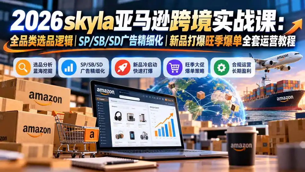 skyla亚马逊跨境实战课-更新1019：全品类选品逻辑｜SP/SB/SD广告精细化｜新品打爆旺季爆单全套运营教程-得宝资源站