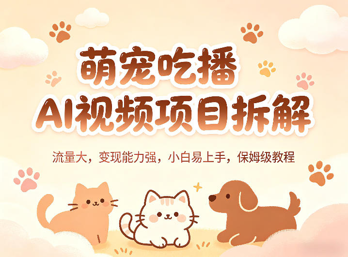 萌宠吃播AI视频项目拆解，流量大，变现能力强，小白易上手，保姆级教程-得宝资源站