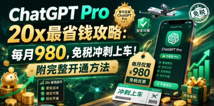 ChatGPT Pro 20x最省钱攻略：每月980，免税冲刺上车！附完整开通方法【文档】-得宝资源站