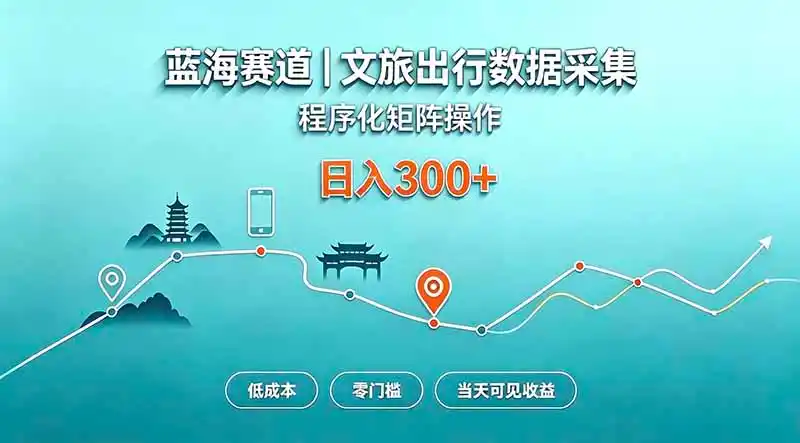 蓝海赛道 文旅出行数据采集 程序化矩阵操作 低成本 零门槛 当天可见收益 日入300+-得宝资源站