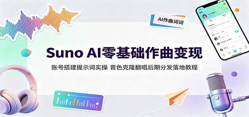 Suno AI零基础作曲变现：账号搭建提示词实操，音色克隆翻唱后期分发落地教程-得宝资源站