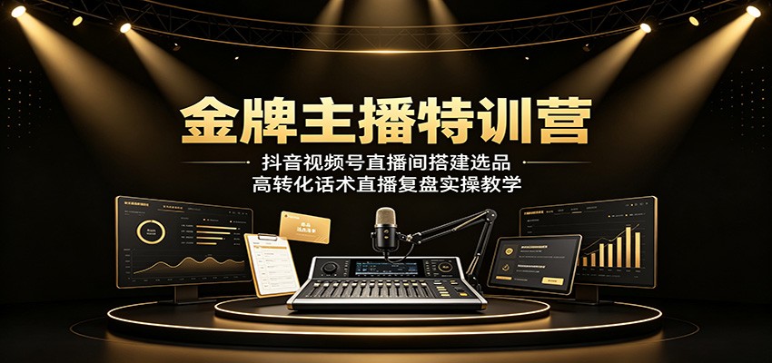 金牌主播特训营：抖音视频号直播间搭建选品，高转化话术直播复盘实操教学-得宝资源站