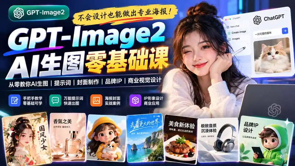 不会设计也能做出专业海报！GPT-Image2从零教你AI生图、提示词、封面制作、品牌IP与商业视觉设计-得宝资源站