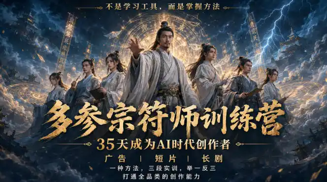 多参宗符师训练营，35天成为AI时代创作者，广告|短片|长剧，一种方法，三段实训，举一反三，打通全品类的创作能力-得宝资源站