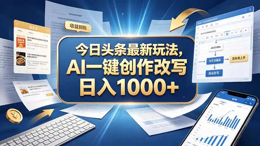 今日头条最新玩法，AI 一键创作改写，简单易上手，轻松日入 1000 +-得宝资源站
