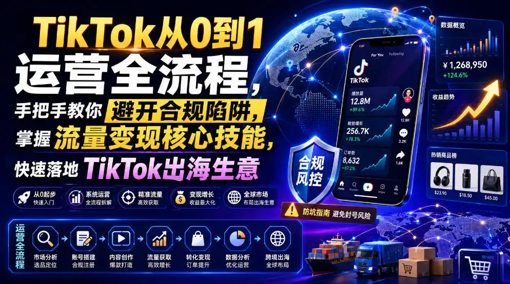 TikTok从0到1运营全流程，手把手教你避开合规陷阱，掌握流量变现核心技能，快速落地TikTok出海生意(更新8月)-得宝资源站