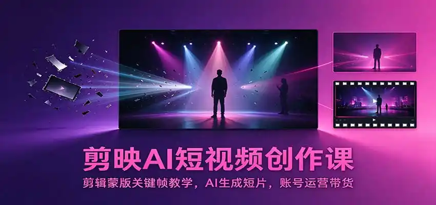 剪映AI短视频创作课：剪辑蒙版关键帧教学，AI生成短片，账号运营带货-得宝资源站