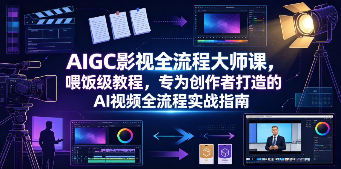 AIGC影视全流程大师课，喂饭级教程，专为创作者打造的AI视频全流程实战指南-得宝资源站