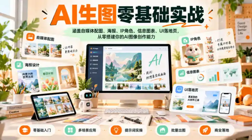 AI生图零基础实战，涵盖自媒体配图、海报、IP角色、信息图表、UI落地页，从零搭建你的AI图像创作能力-得宝资源站