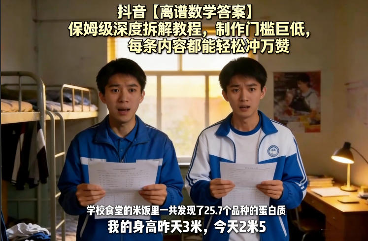 抖音【离谱数学答案】保姆级深度拆解教程，制作门槛巨低，每条内容都能轻松冲万赞，附详细步骤-得宝资源站