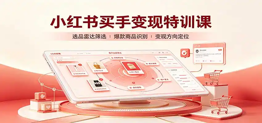 小红书买手变现特训课：账号定位养号起号，选品挂车，笔记标题封面全套教学-得宝资源站