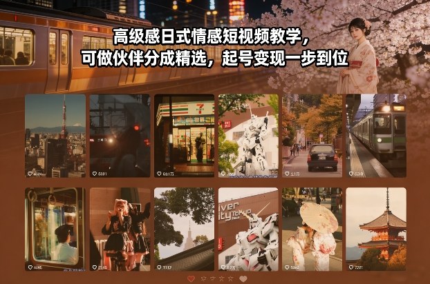 高级感日式情感短视频教学，可做伙伴分成精选，起号变现一步到位-得宝资源站