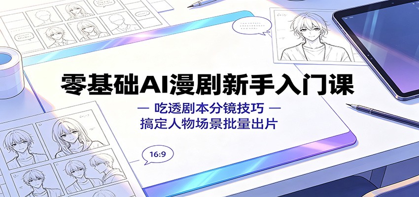 零基础AI漫剧新手入门课：吃透剧本分镜技巧，搞定人物场景批量出片-得宝资源站