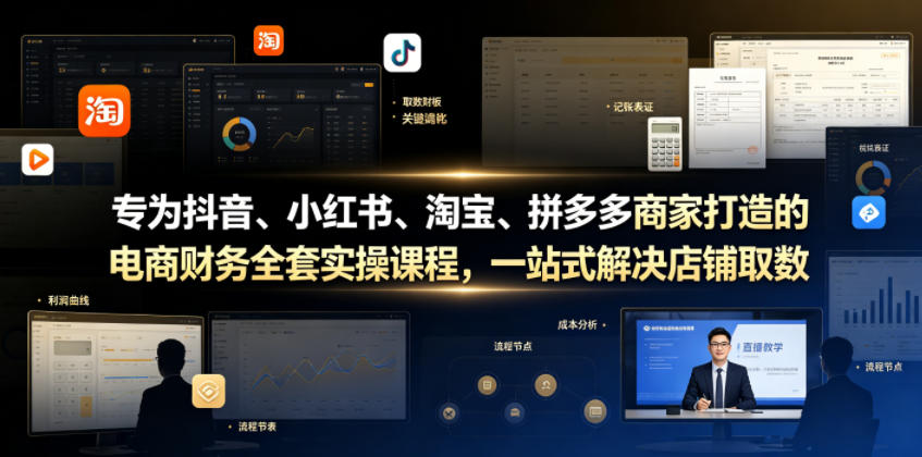 专为抖音、小红书、淘宝、拼多多商家打造的电商财务全套实操课程，一站式解决店铺取数、记账、报税全流程难题-得宝资源站