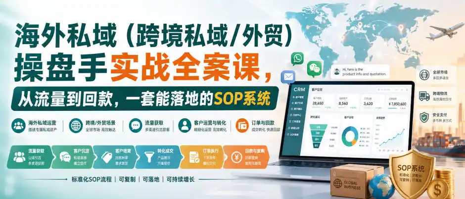 海外私域(跨境私域/外贸)操盘手实战全案课，从流量到回款，一套能落地的SOP系统-得宝资源站