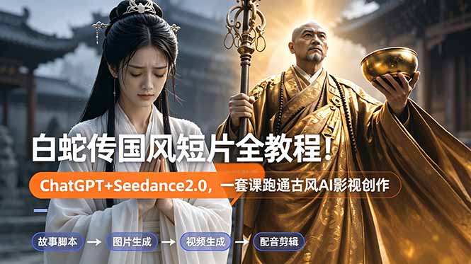 白蛇传-国风短片全教程！ChatGPT+Seedance2.0，一套课跑通古风AI影视创作-得宝资源站