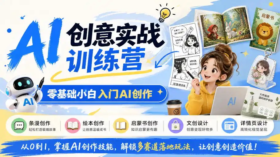 AI创意实战训练营，零基础小白入门AI创作，解锁条漫、绘本、启蒙书、文创、详情页多赛道落地玩法-得宝资源站