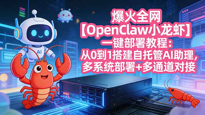 爆火全网【OpenClaw 小龙虾】一键部署教程：从0到1搭建自托管AI助理，多系统部署+多通道对接-得宝资源站
