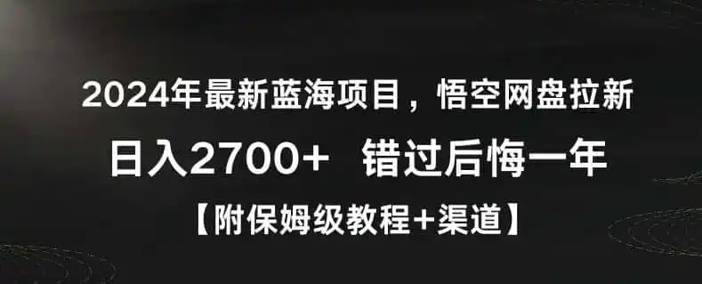 2024年最新蓝海项目，悟空网盘拉新，日入2700+错过后悔一年【附保姆级教程+渠道】【揭秘】-得宝资源站