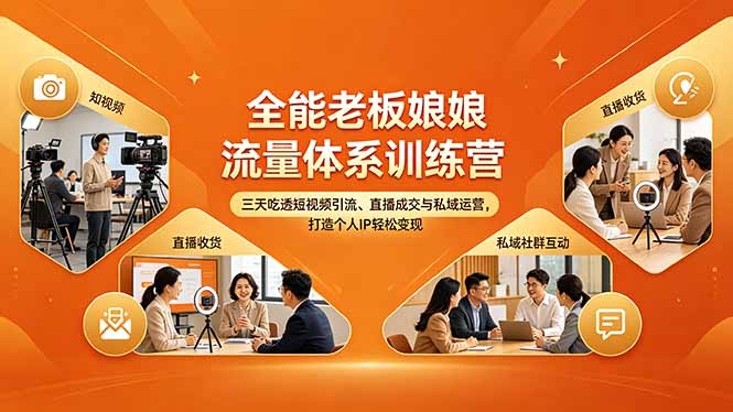 全能老板娘流量体系训练营，三天吃透短视频引流、直播成交与私域运营，打造个人IP轻松变现-得宝资源站