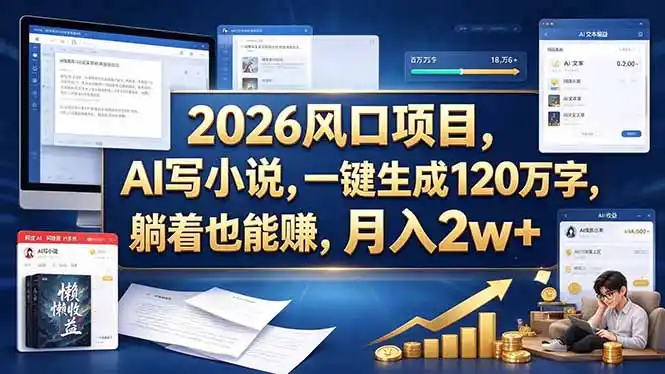 2026 风口项目，AI 写小说，一键生成 120 万字，躺着也能赚，月入 2w +-得宝资源站