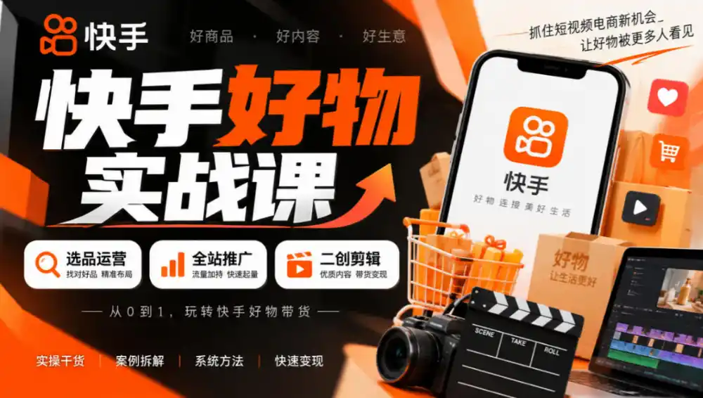 快手好物实战课｜选品运营+全站推广+二创剪辑带货变现-得宝资源站