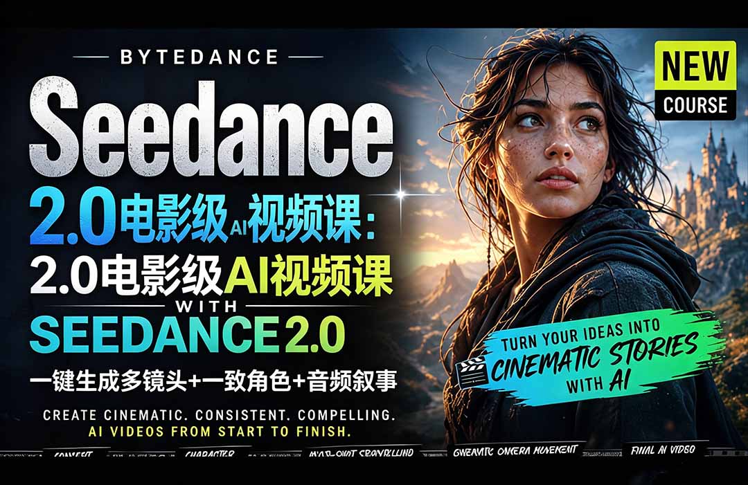 Seedance 2.0电影级AI视频课：一键生成多镜头+一致角色+音频叙事-得宝资源站