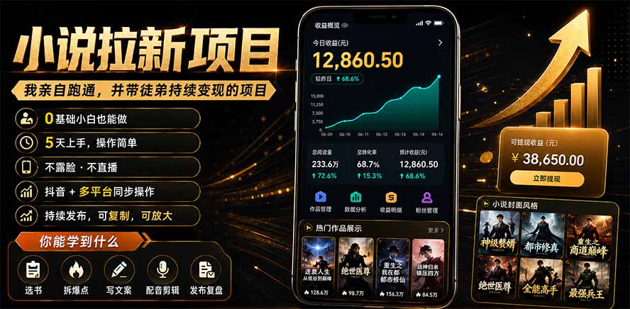 抖音及多平台小说拉新项目：我亲自跑通并持续带徒弟实操｜0基础小白5天上手快速变现-得宝资源站