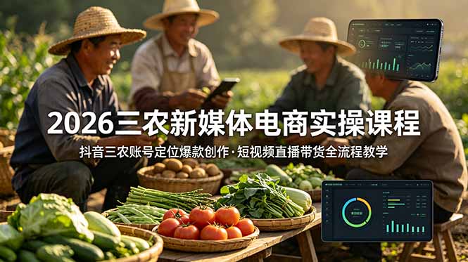 2026三农新媒体电商实操课程：抖音三农账号定位爆款创作，短视频直播带货全流程教学-得宝资源站