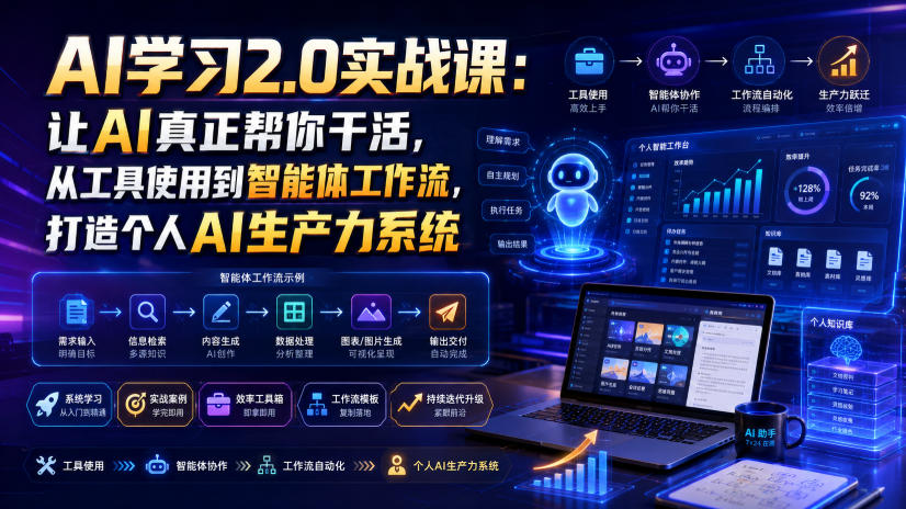 AI学习2.0实战课：让AI真正帮你干活，从工具使用到智能体工作流，打造个人AI生产力系统-得宝资源站