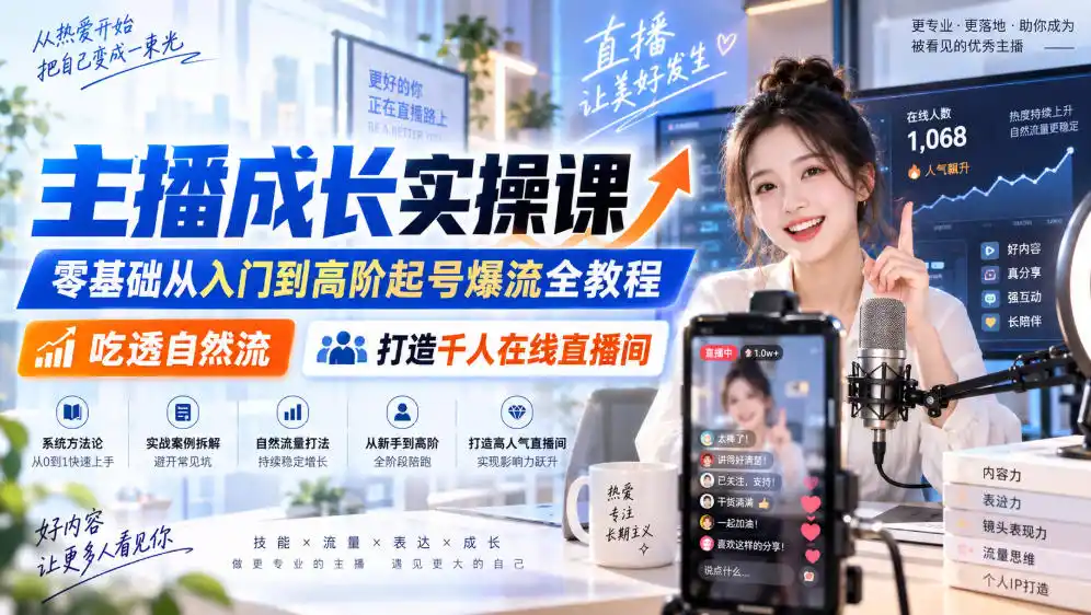 主播成长实操课｜零基础从入门到高阶起号爆流全教程，吃透自然流，打造千人在线直播间-得宝资源站