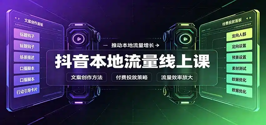 抖音本地流量线上课：账号搭建拍摄剪辑，文案创作与付费投放教学-得宝资源站