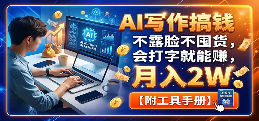 AI写作搞钱：不露脸不囤货，会打字就能赚，月入2W【附工具手册】-得宝资源站
