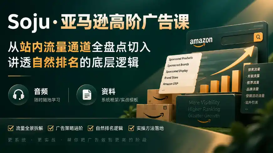 亚马逊高阶广告课，从站内流量通道全盘点切入，讲透自然排名的底层逻辑(直播+音频+资料)-得宝资源站