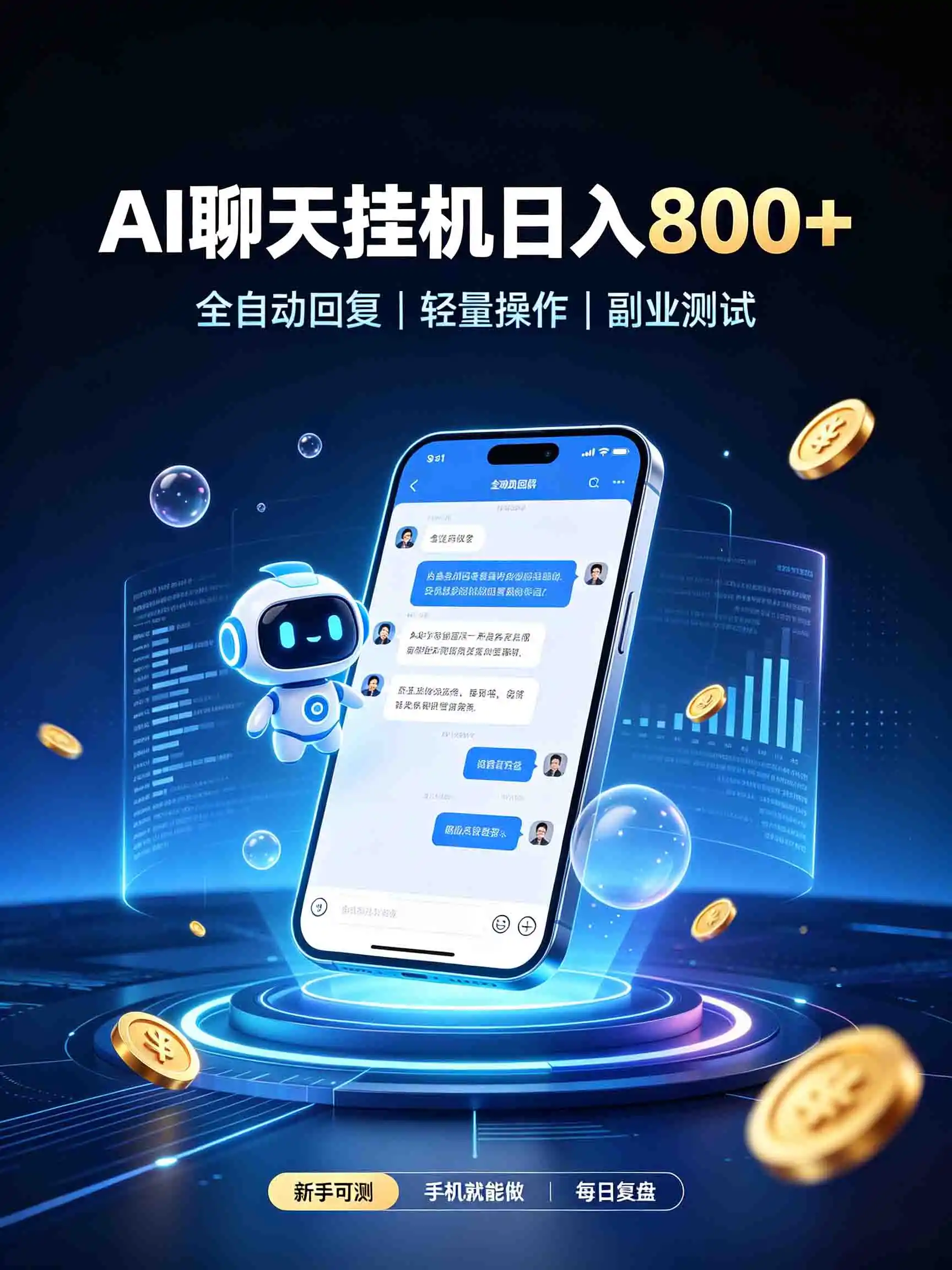 AI聊天挂机，日入800+，适用个人副业，工作室矩阵操作-得宝资源站