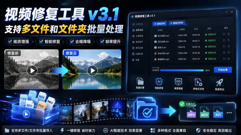 视频修复工具v3.1，支持多文件和文件夹批量处理-得宝资源站