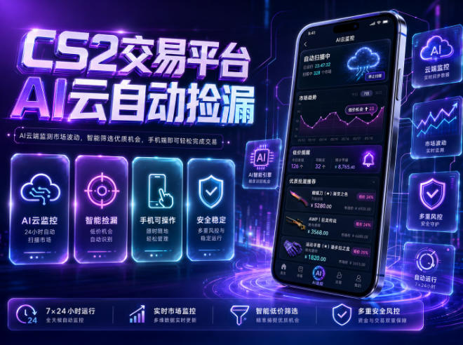 CS2交易平台AI云自动捡漏，多年稳定运行，无需手机，支持任何形式验证，日入300+【揭秘】-得宝资源站