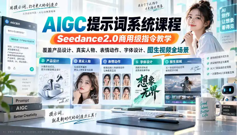 AIGC提示词系统课程，Seedance2.0商用级指令教学，覆盖产品设计、真实人物、表情动作、字体设计、图生视频全场景-得宝资源站